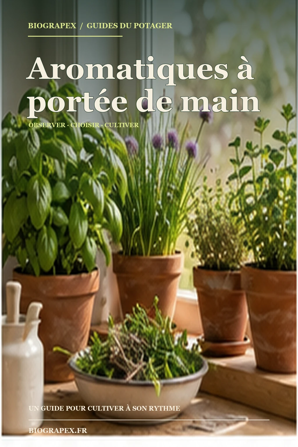 Couverture illustrée de l’ebook Aromatiques à portée de main