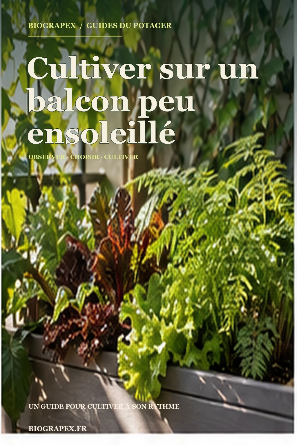 Couverture illustrée de l’ebook Cultiver sur un balcon peu ensoleillé