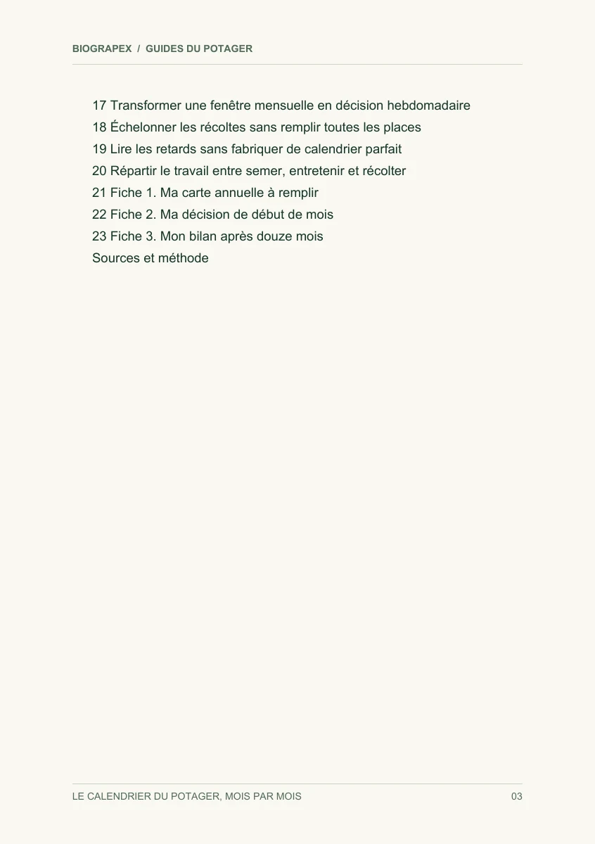 Page intérieure du guide Le calendrier du potager, mois par mois : Avant de tourner la première page du calendrier