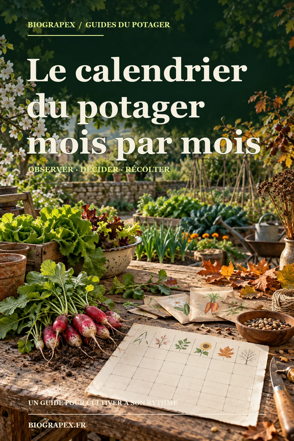Couverture illustrée de l’ebook Le calendrier du potager, mois par mois