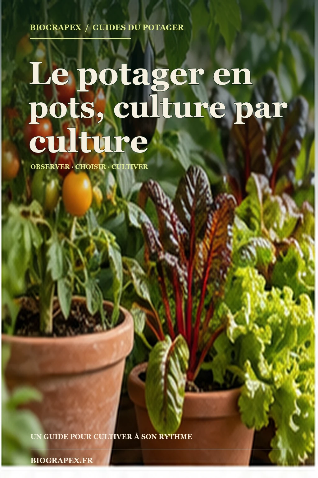 Couverture illustrée de l’ebook Le potager en pots, culture par culture