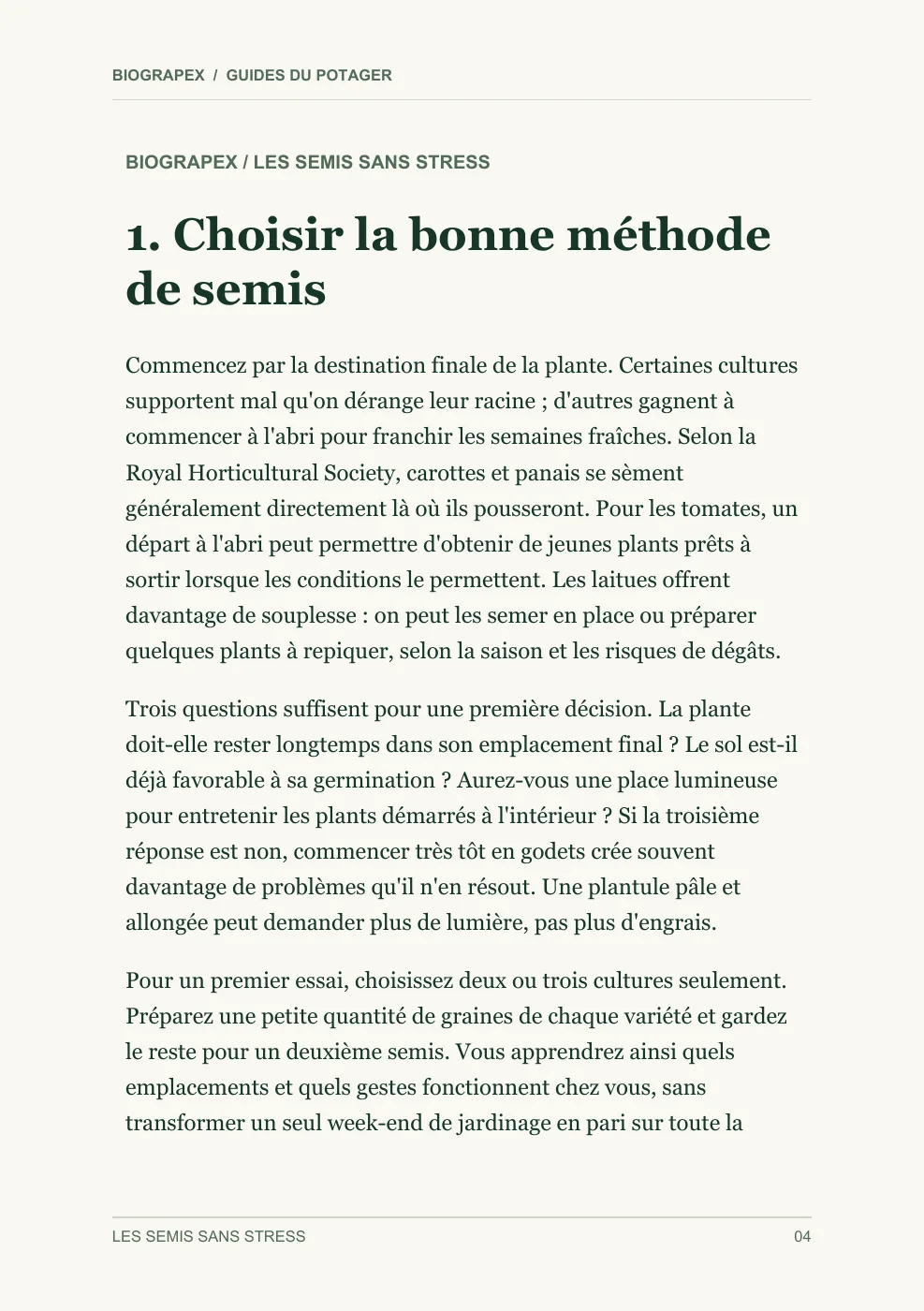 Exemple de page intérieure présentant la préparation du matériel de semis