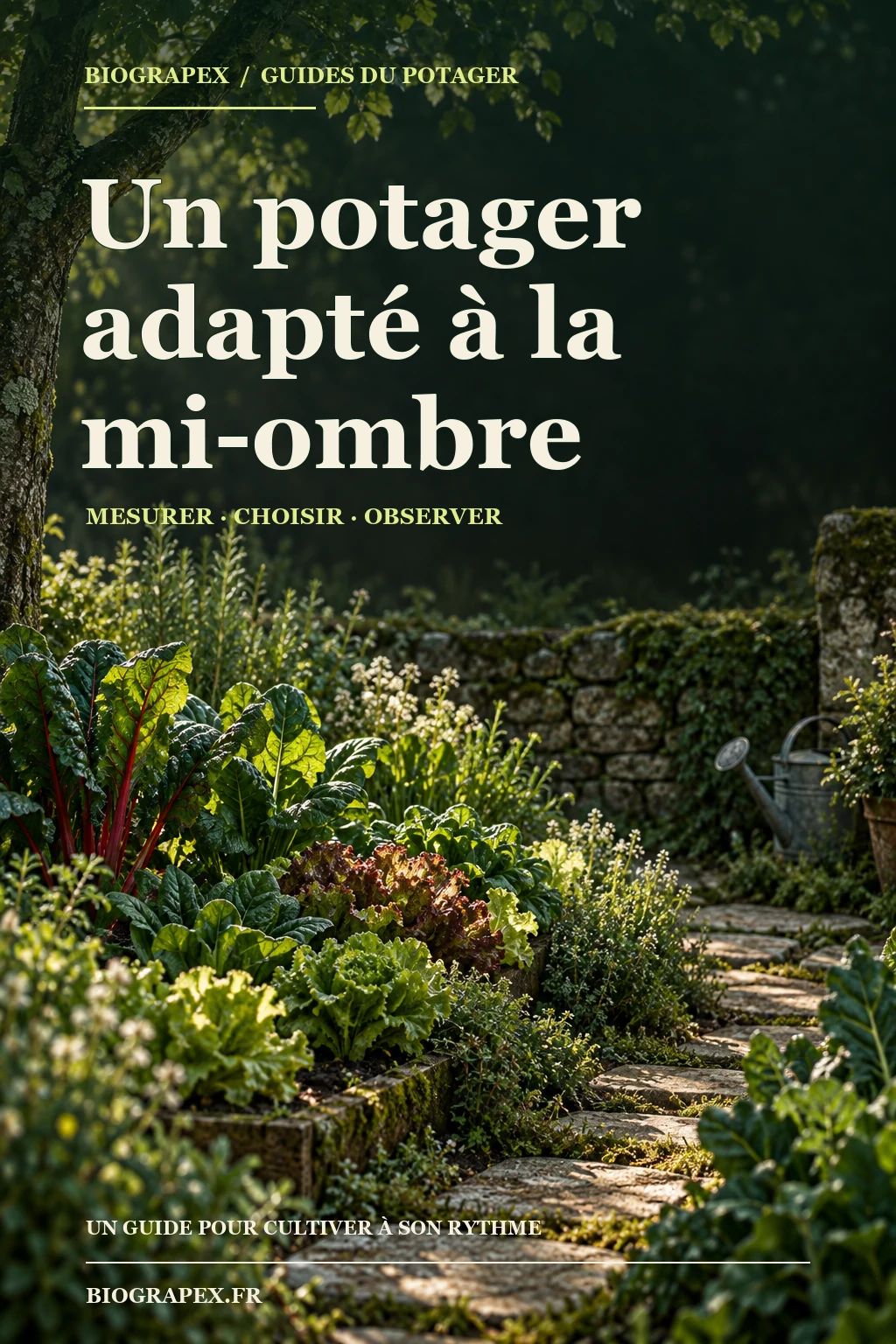 Couverture illustrée de l’ebook Un potager adapté à la mi-ombre