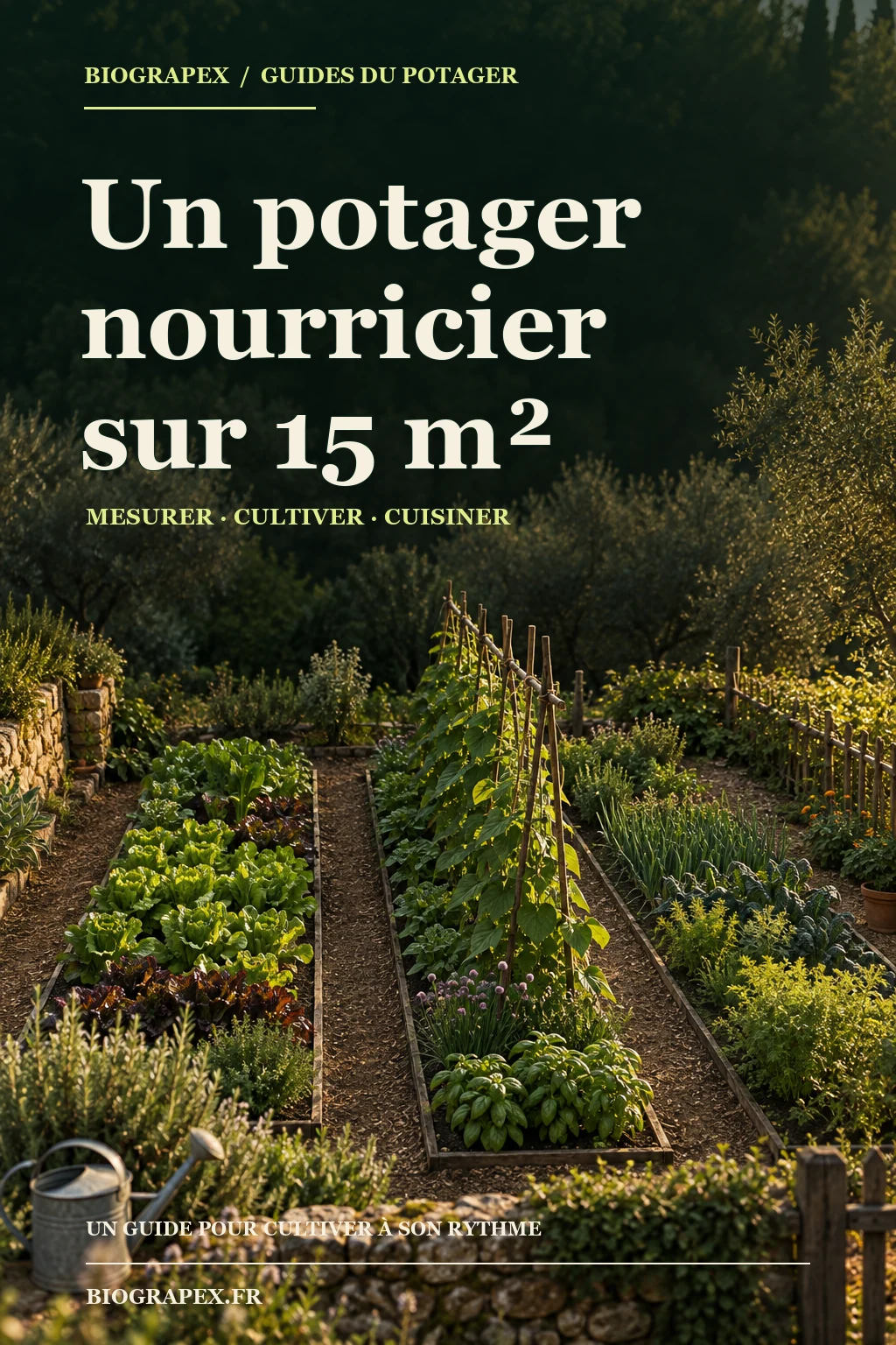 Couverture illustrée de l’ebook Un potager nourricier sur 15 m²