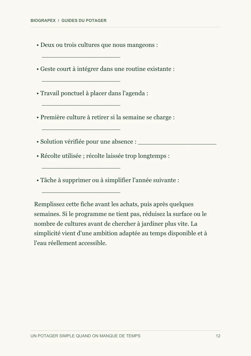 Page intérieure du guide Un potager simple quand on manque de temps
